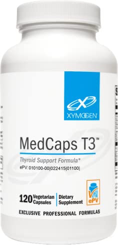 XYMOGEN MedCaps T3 - Thyroid Support Formula with Vitamins + Herbs - Selenium, Zinc, Vitamin E + C, Ashwagandha, Guggul Extract, and Iodine Supplement (120 Capsules)