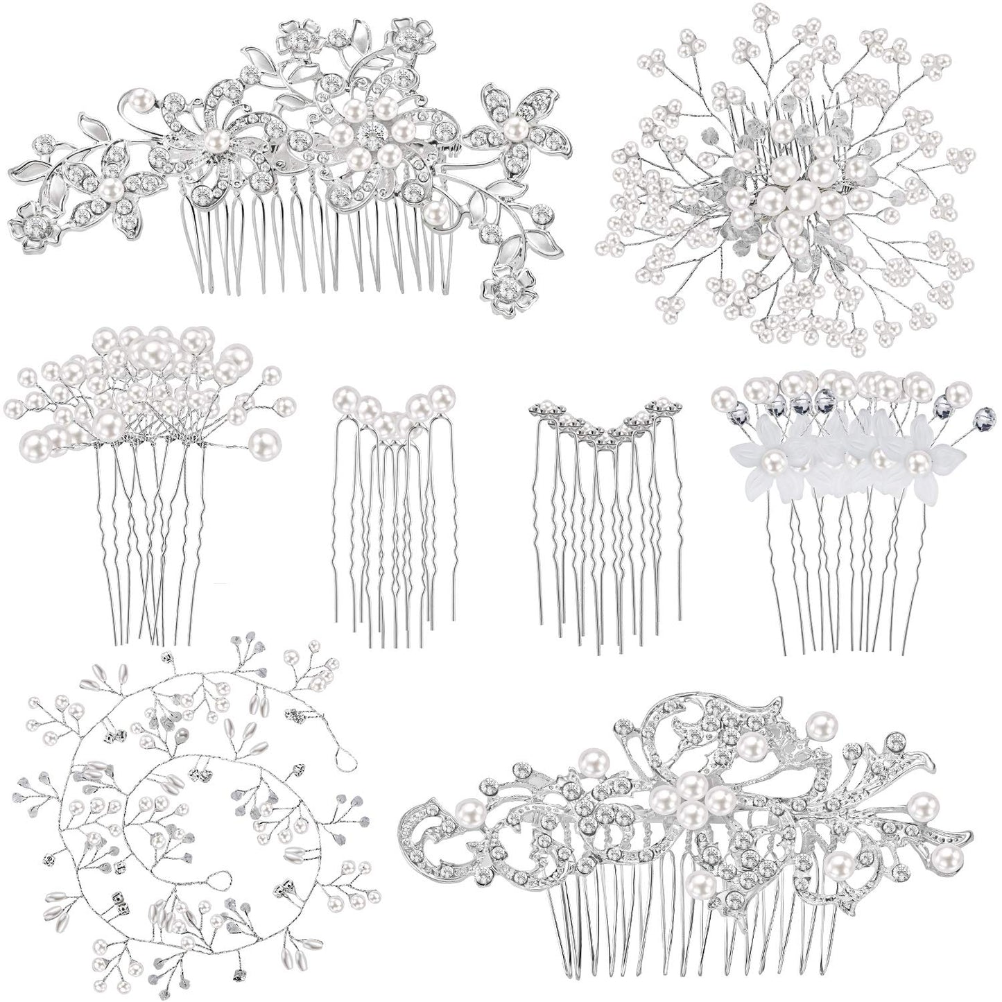 44 Pieces Wedding Hair Comb Faux Pearl Crystal Bride Hair Accessories Hair Side Comb Clips U-shaped Flower Rhinestone Pearl Hair Clips for Bride Bridesmaid (Classic Style)