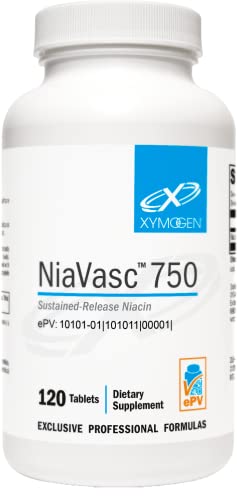 XYMOGEN NiaVasc 750 - Sustained-Release Niacin for a Lesser Flushing Effect - Supports The Maintenance of Healthy Blood Lipids (120 Time-Release Tablets)