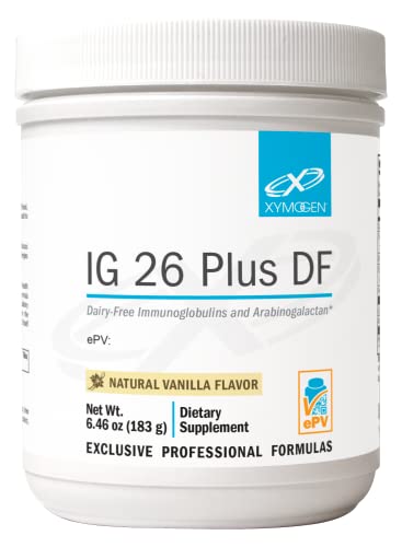 XYMOGEN IG 26 Plus DF - Dairy Free Immunoglobulin Powder + IgY Max Hyperimmunized Egg - Promotes Intestinal Health, Cytokine Balance, Muscle Performance + Recovery - Vanilla Flavor (6.46 oz)