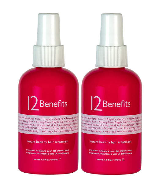 12 Benefits Instant Healthy Hair Treatment, Leave-In Conditioning, Smoothes Frizz, Strengthens & Repairs, Heat Protection Spray, 6 Fl Oz (Pack of 2)