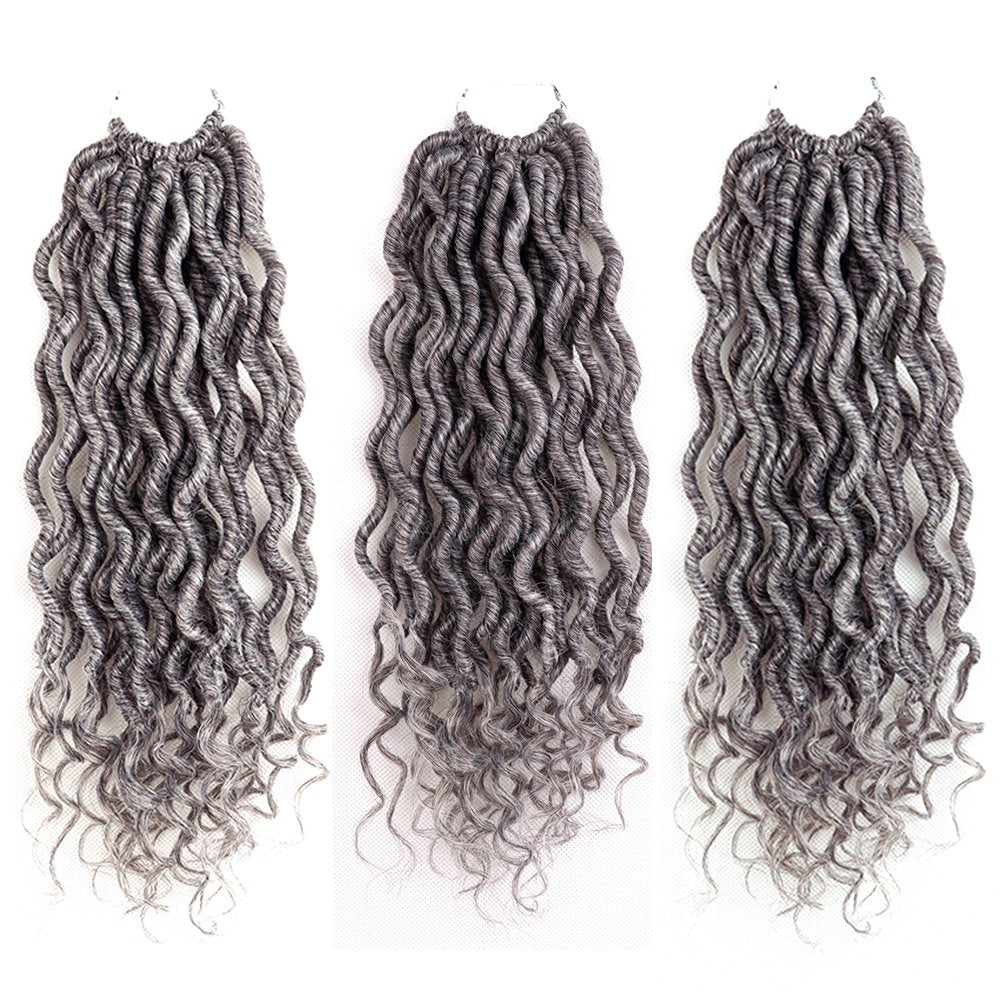 6 Packs Faux Locs Crochet Hair 14 Inch Gray Wavy Curly Braids Synthetic Hair Extensions Dreadlocks Goddess Brainds Hair (14" (6 Packs), 51)