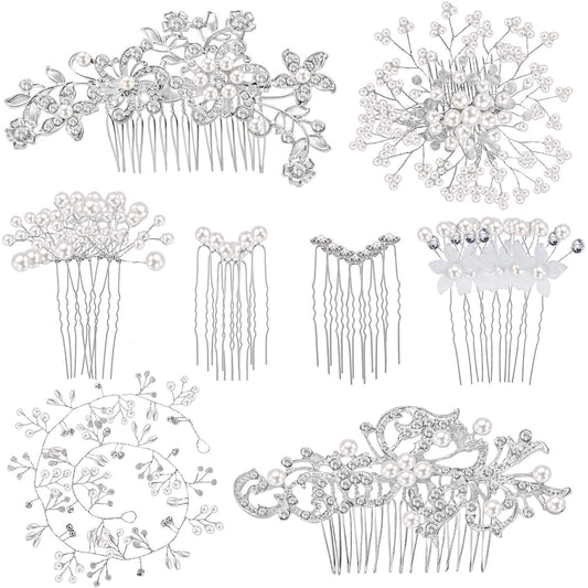 44 Pieces Wedding Hair Comb Faux Pearl Crystal Bride Hair Accessories Hair Side Comb Clips U-shaped Flower Rhinestone Pearl Hair Clips for Bride Bridesmaid (Classic Style)